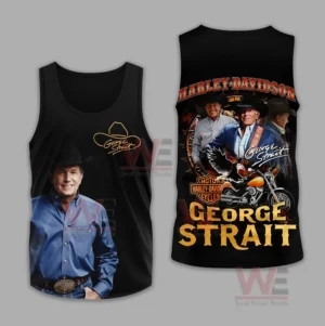 Black long sleeve sweater with George Strait portrait and a bold country motorcycle themed back design!
