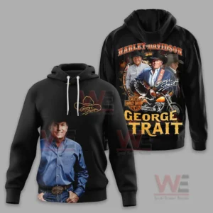 Black T shirt with George Strait portrait and a country music motorcycle themed back artwork!