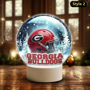 Snowy themed decorative globe with a red Georgia Bulldogs helmet on a white stand!