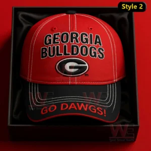 Georgia Bulldogs Go Dawgs Cap hat 6 A red Georgia Bulldogs cap with detailed stitching a central team logo and a black Go Dawgs brim presented in a box!