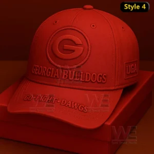 Georgia Bulldogs Go Dawgs Cap hat 8 A fully red Georgia Bulldogs cap with tonal embroidery including team text and a circular logo arranged on a red box!