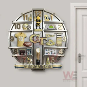 Georgia Tech Yellow Jackets themed wall clock hanging near a door highlighting decorative impact and team pride!