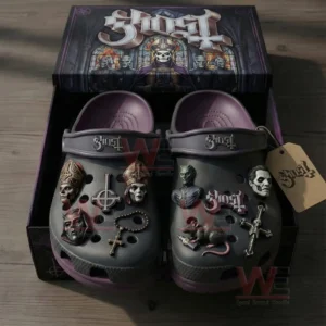 Dark themed music clogs presented in a collector style box with gothic inspired decorative charms!