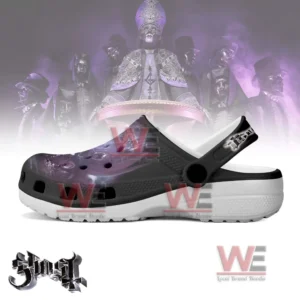 Opposite side view clogs with skull art and breathable design.