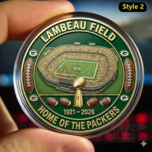 Green Bay Packers 105th Anniversary Commemorative Coin 3 Lambeau Field Green Bay Packers commemorative coin showing stadium trophy and football symbols!