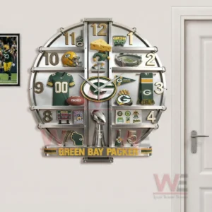 Green Bay Packers Home Decorative 3D Wall Clock 7 Green Bay Packers wall clock mounted near a doorway with strong team identity and organized sports design!