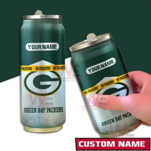 A pair of Packers themed can style tumblers with strong team branding and a customizable name section!