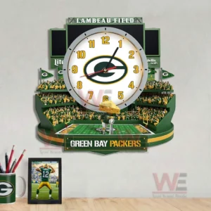 Green Bay Packers wall clock with stadium inspired scenery large round dial and strong football spirit for home decor!