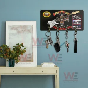 Guns N’ Roses Appetite for Destruction Personalized Wall Key Holder 7 Decorative rock themed wall key holder with hanging keys integrated into a stylish home interior setting!