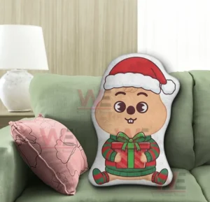 Han Quokka Stray Kids Custom Shaped Pillow 6 Quokka christmas pillow holding a gift sitting on a green sofa with soft cushions!