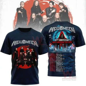 Rock band tour shirt with group image on the front and illustrated anniversary tour design on the back!