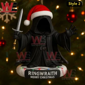 HOT The Lord of the Rings Anniversary Christmas Ornament 7 Holiday ornament of a hooded dark figure with santa hat sword raised arms and glowing christmas decorations!
