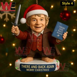 HOT The Lord of the Rings Anniversary Christmas Ornament 9 Dwarf christmas ornament with santa hat sword book joyful expression and warm holiday lights!