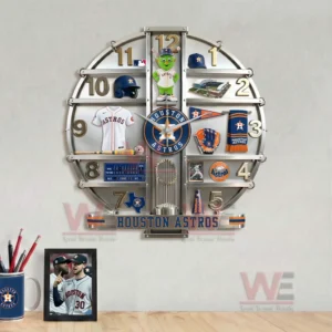 Houston Astros decorative wall clock mounted on a wall above a table in a bright room!