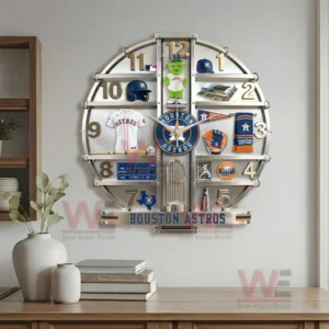 Houston Astros wall clock displayed in a living room with books and minimalist decor!