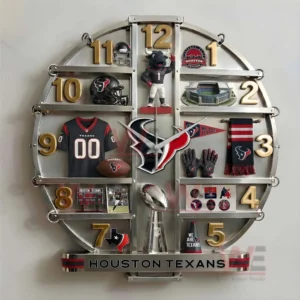 Houston Texans Home Decorative 3D Wall Clock 7 Houston Texans wall clock mounted near a doorway with clear team identity and organized sports design!