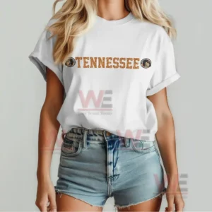 Front view of a white Tennessee team shirt with bold text design on the chest!