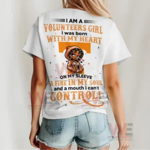 I am a Volunteers Girl Tennessee Volunteers Shirt 4 Back view of a white Volunteers shirt with bold lettering emblem and illustrated girl artwork!