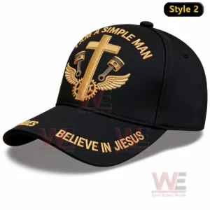 Black cap with gold cross wings and mechanical embroidery shown on a studio background!