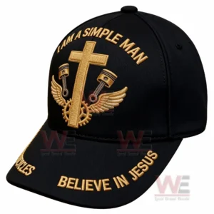 Close up of black cap with gold embroidered cross wings and mechanical details!