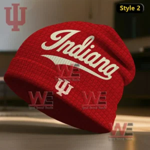 Red Indiana Hoosiers beanie with white script Indiana lettering and team emblem!