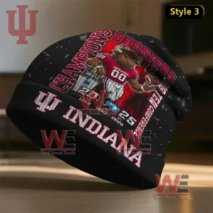 Black Indiana Hoosiers beanie with mascot graphic championship text and team logos!