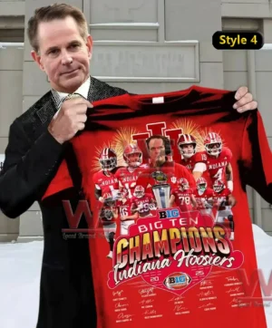 Red Indiana Hoosiers 2025 champions shirt with team players trophy artwork and signature details!