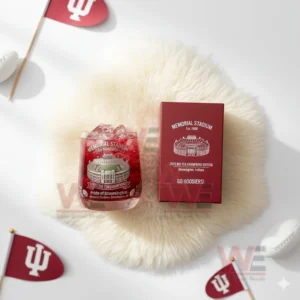 Top view of Indiana Hoosiers 2025 champions whiskey glass and matching box with stadium engraving!