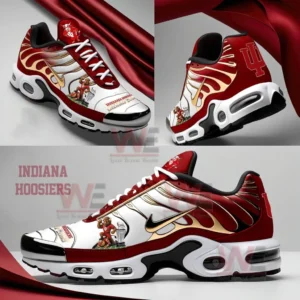 Side and angled views of an Indiana Hoosiers inspired sneaker with decorative graphics and a sporty modern sole!