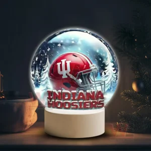 Indiana Hoosiers LED Snow Globe Night Light Christmas Ornament 5 Snowy themed decorative globe with an Indiana Hoosiers helmet on a white stand!