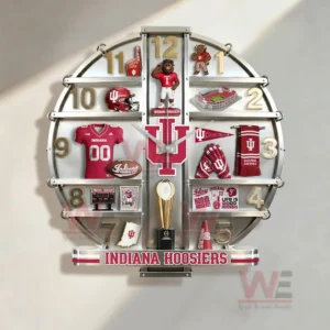 Indiana Hoosiers Home Decorative 3D Wall Clock 7 Indiana Hoosiers home decorative wall clock showcased in a modern living area with neutral tones and organized styling!