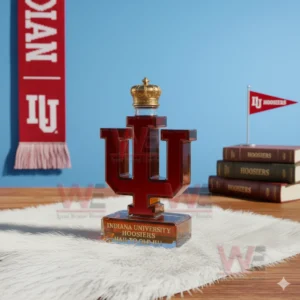 Indiana University Hoosiers HaiL To Old IU Whiskey Bottle 5 Indiana University Hoosiers IU whiskey bottle with gold crown cap on white fur and blue backdrop!