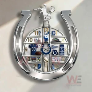 Indianapolis Colts Home Decorative 3D Wall Clock 6 Indianapolis Colts wall clock mounted near a doorway with clear team identity and an organized sports design!
