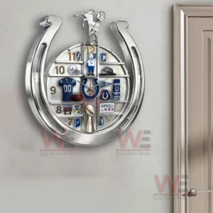 Indianapolis Colts Home Decorative 3D Wall Clock 7 Indianapolis Colts decorative wall clock displayed in a modern living room with wooden furniture and clean interior styling!