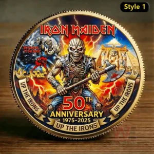 A close view of a round collectible coin with elaborate illustration and vivid colors resting on wood!