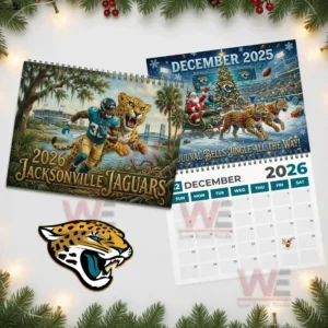 Jacksonville Jaguars 2026 Wall Calendar 9 Holiday themed calendar page placed beside the main Jaguars calendar cover!