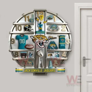 Jacksonville Jaguars themed wall clock hanging near a door emphasizing team pride and decorative impact!