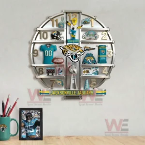 Jacksonville Jaguars decorative wall clock above a desk with stadium inspired design and vibrant team colors!