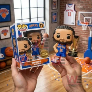 Basketball collectible figure with trophy and display box placed in a New York themed indoor court environment!