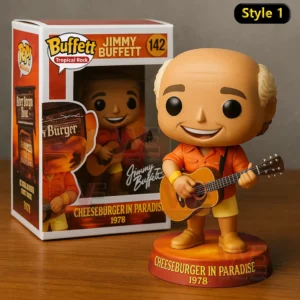 Jimmy Buffett Tropical Limited Edition Pop Vinyl Figures 9 Jimmy Buffett Cheeseburger in Paradise figure with guitar and themed box.