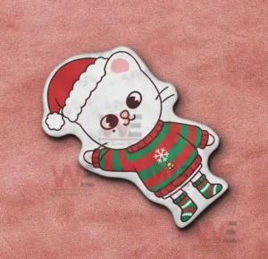 Jiniret Stray Kids Custom Shaped Pillow 5 White cartoon bear shaped pillow in christmas outfit on a pink fabric background!