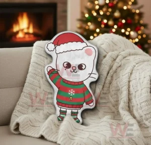 Jiniret Stray Kids Custom Shaped Pillow 7 White cartoon bear shaped pillow in a warm christmas living room setting!