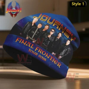 Blue Journey beanie with band member image and Final Frontier Tour 2026 text.