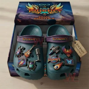 Music inspired clogs presented in a collectible style box with vibrant fantasy artwork!
