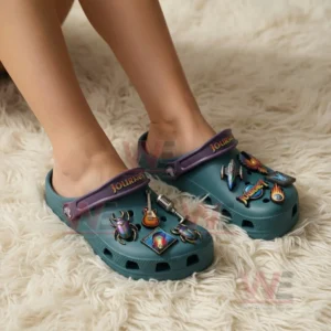 Journey Rock band Final Frontier Crocs Clogs with Charms 4 Decorated clogs worn on feet featuring multiple music and space themed charms!