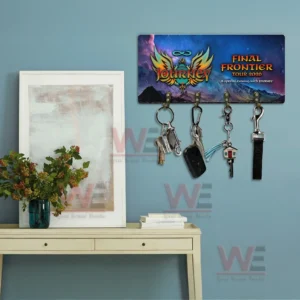 Decorative Journey themed wall key holder with hanging keys displayed as part of a stylish home interior setting!