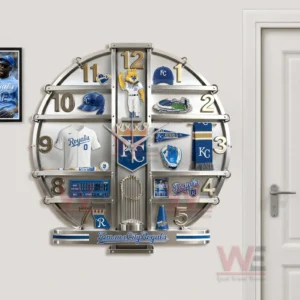 Kansas City Royals decorative wall clock showcased in a modern interior with organized layout and strong team presence!