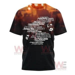 Front view of black music shirt with album tracklist typography design!