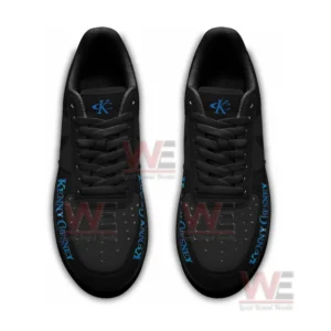 Kenny Chesney Custom No Shoes Nation Air Force 1 Shoes 6 Pair of black sneakers viewed from above with Kenny Chesney name details!