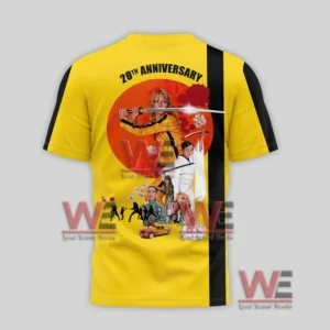 Kill Bill 20th Anniversary Shirt 6 Back of Kill Bill shirt with anniversary artwork featuring characters and action scenes.